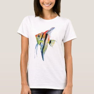T-shirt bleu jaune de la Dame de poisson