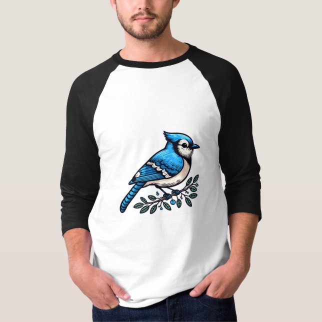T-shirt bleu Jay bird Basic 3/4 Sleeve Raglan (Devant)