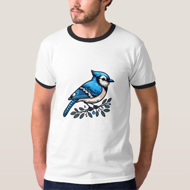T-shirt bleu Jay bird Basic Ringer (Devant)