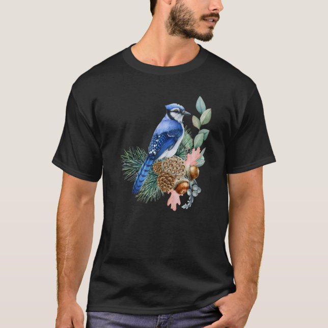 T-shirt Bleu Jay Oiseaux mignons Graphique animal (Devant)