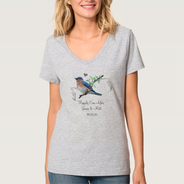 T-shirt Bleu Joyeux Jamais Après Un Oiseau Unique Tee (Devant)