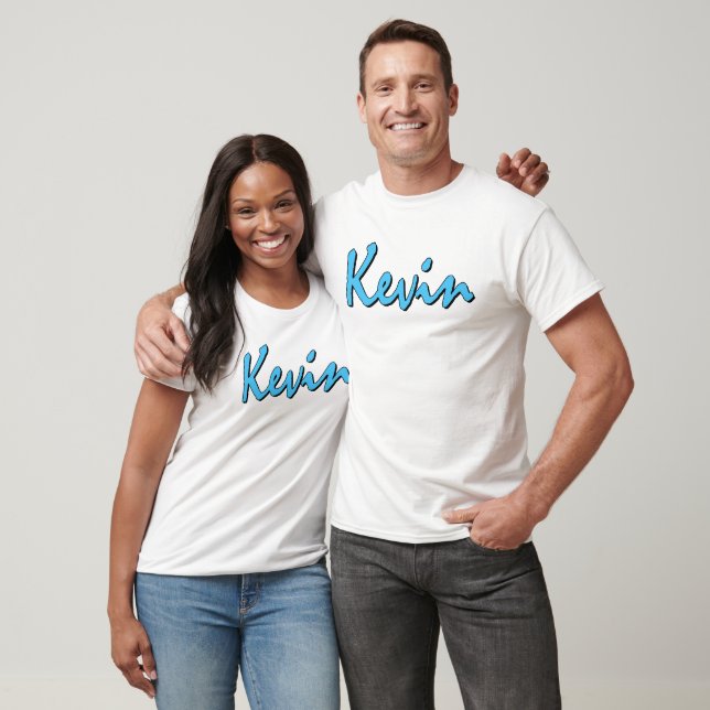 T-shirt Bleu Kevin Logo sur T shirt blanc (Unisexe)