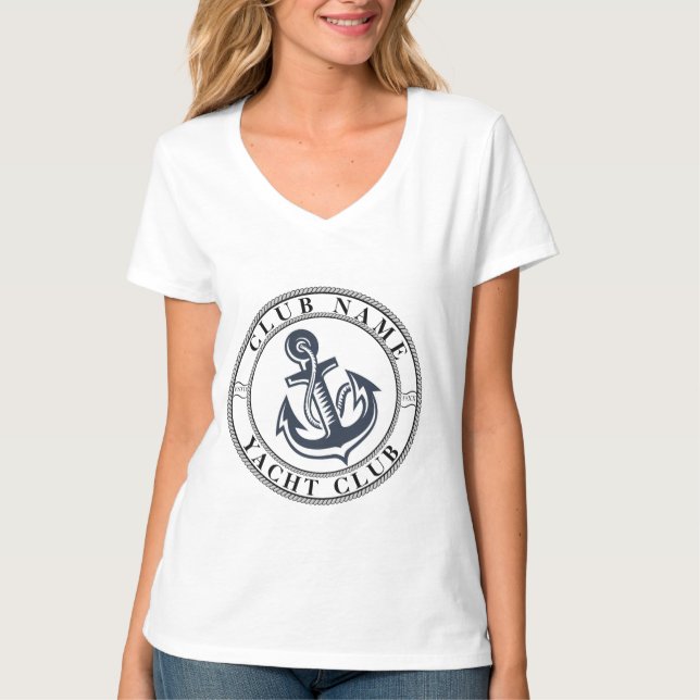 T-shirt Bleu Marine Ancre nautique club bateau marina (Devant)