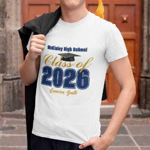 T-shirt Bleu marine Or Classe de 2026 Diplômé sur mesure