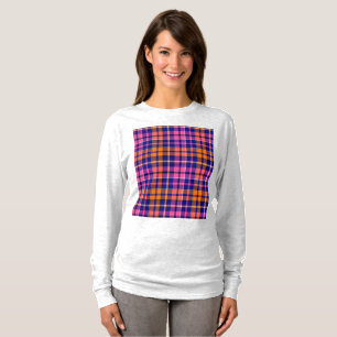 T-shirt Bleu marine rose orange carreaux design tartan