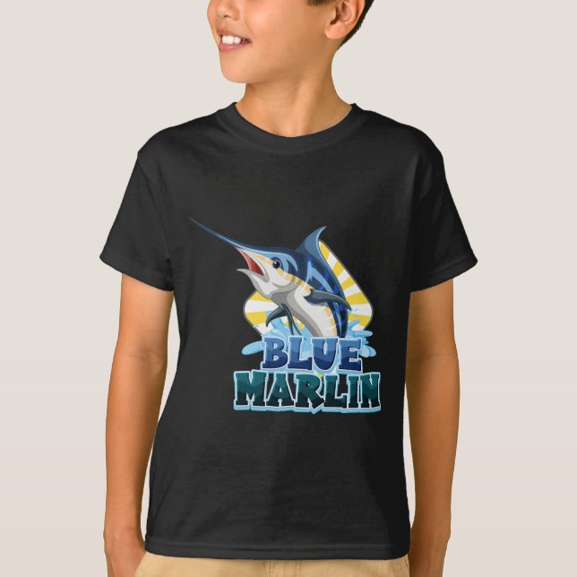 t-shirt bleu-marlin-poisson-avec-caractère-carton (Devant)