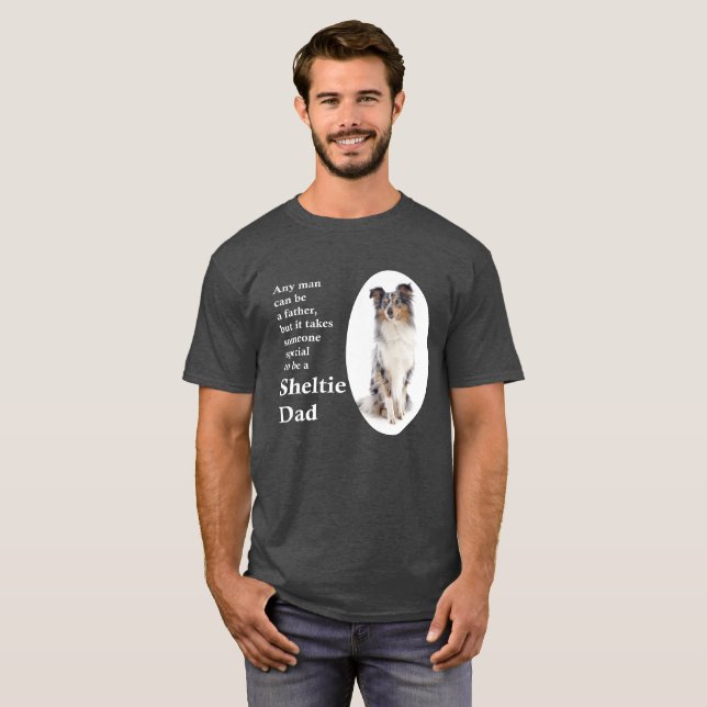 T-shirt bleu Merle Sheltie Papa (Devant entier)