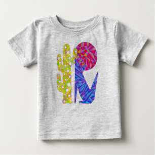 T-shirt bleu mignon d'art de cactus et de lune de