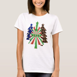 T-Shirt Bleu Motif Léopard Rouge Vert Joyeux Noël