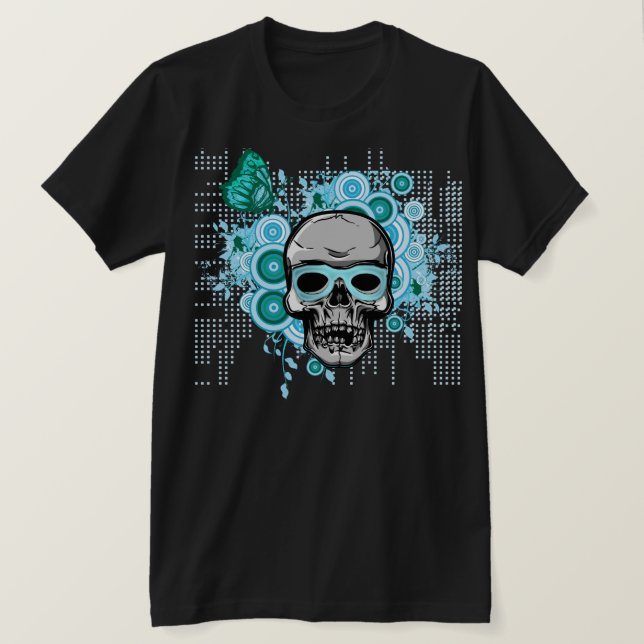 t-shirt bleu néon du crâne d'été (Design devant)