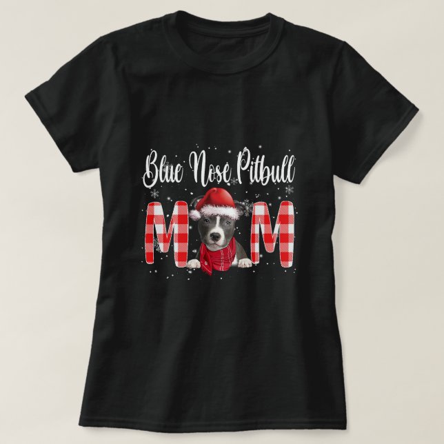 T-shirt Bleu Nez Pitbull Chien Maman Papa Costume de famil (Design devant)