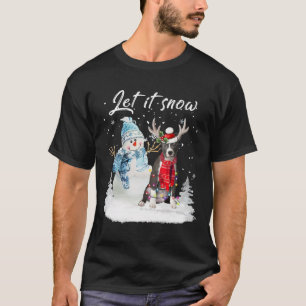 T-shirt Bleu Nez Pitbull Père Noël Chien Noël Snowman Noël