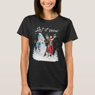 T-shirt Bleu Nez Pitbull Père Noël Chien Noël Snowman Noël