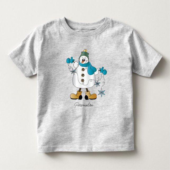 T-shirt bleu Noël Snowman Toddler (Devant)
