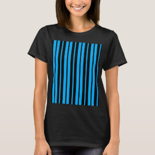 T-shirt Bleu Noir Grilles Verticales Design Motif