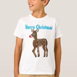 T-shirt Bleu Oeil Rouge Nez Reindeer Joyeux Noël
