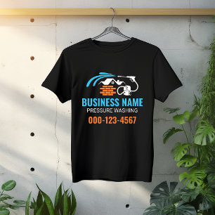 T-shirt Bleu Orange Power Washing Business Logo