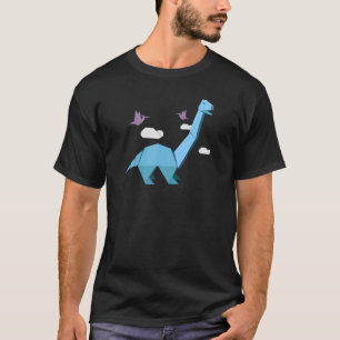 T-shirt Bleu Origami Brontosaurus Et Purple Pterodactyle D
