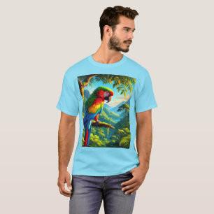 T-Shirt Bleu Perruche Ara Amateur d'Oiseaux