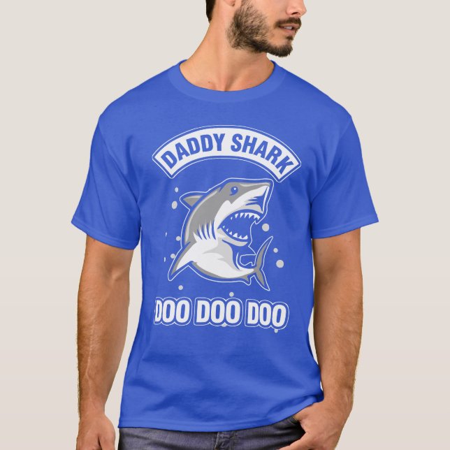 T-shirt Bleu profond avec le requin de papa (Devant)