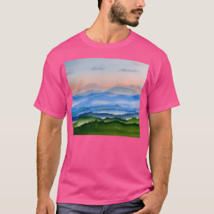 T-shirt Bleu Ridge Dans L'Aquarelle Mist Imprimer Actif