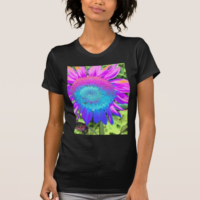 T-shirt Bleu rose rétro tournesol funky photo (Devant)
