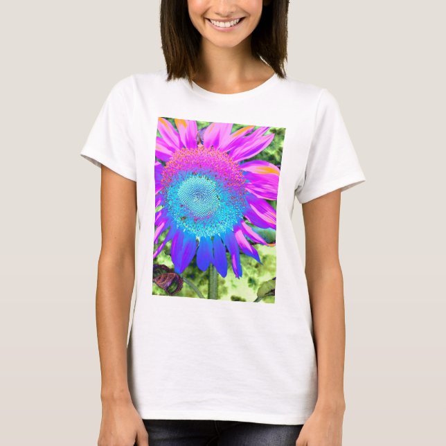 T-shirt Bleu rose rétro tournesol funky photo (Devant)