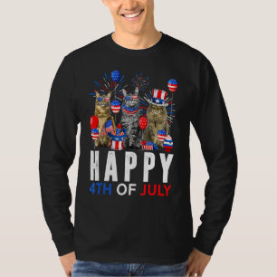 T-shirt Bleu Rouge Bleu Maine Coon Patriotique Joyeux 4ème
