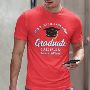 T-shirt Bleu Rouge Diplômé Personnalisé 2023 Graduation