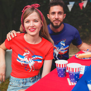 T-shirt Bleu rouge Mane Unicorne américaine