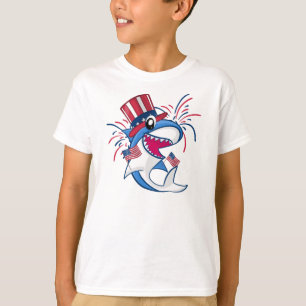 T-shirt Bleu rouge Patriotique Quart de juillet Requin