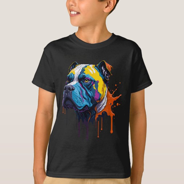T-shirt Bleu Sang Chien Chien Chien Conception Rétro (Devant)