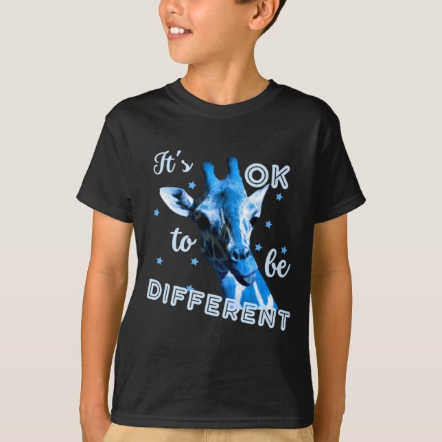 T-shirt Bleu Sensibilisation à l'autisme Girafe Mignon C'e (Devant)