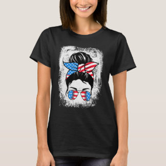 T-shirt Bleu Softball Baseball Maman Vie Messy Bun 4e