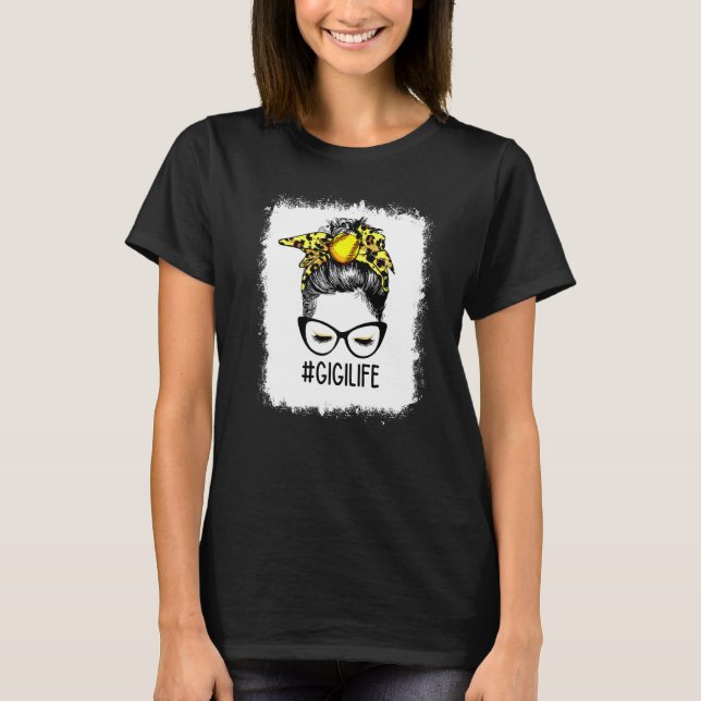 T-shirt Bleu Softball Gigi Life Leopard Messy Bun Moth (Devant)