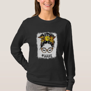 T-shirt Bleu Softball Gigi Messy Bun Jeu Mères