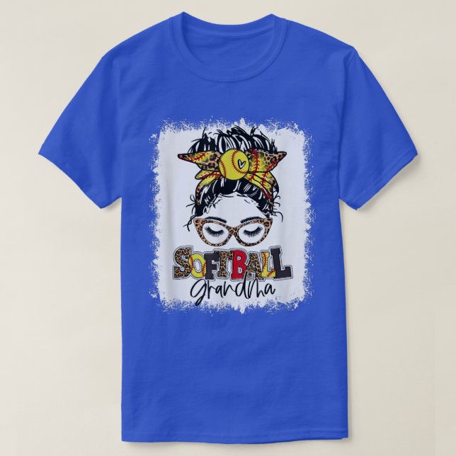 T-shirt Bleu Softball grand-mère Messy Bun Jour Mothe (Design devant)