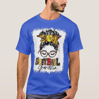 T-shirt Bleu Softball grand-mère Messy Bun Jour Mothe