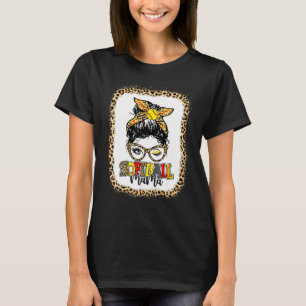 T-shirt Bleu Softball Mama Leopard Messy Bun Player Mo