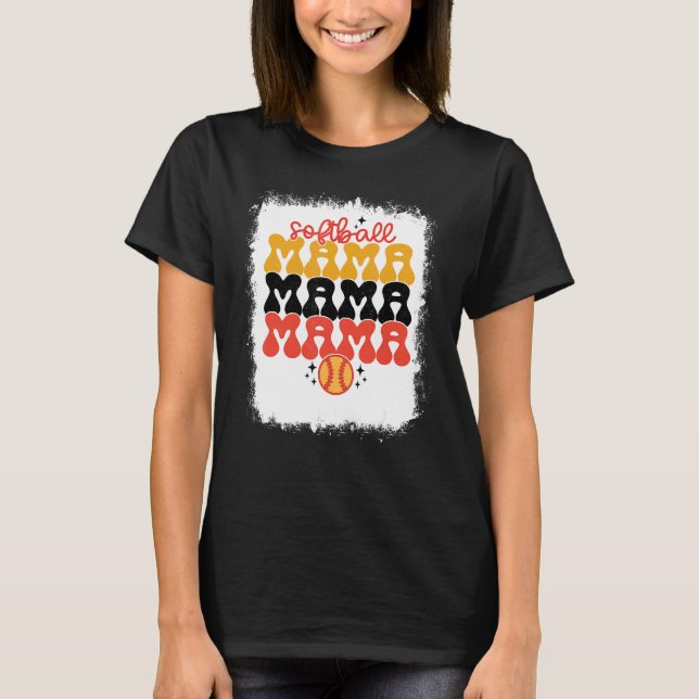 T-shirt Bleu Softball Mama Retro Softball Maman Mères (Devant)