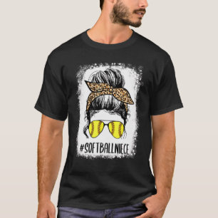 T-shirt Bleu Softball Niece Life Leopard Messy Bun Gam