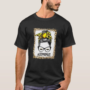 T-shirt Bleu Softball Stepmaman Messy Bun Jour Mothe