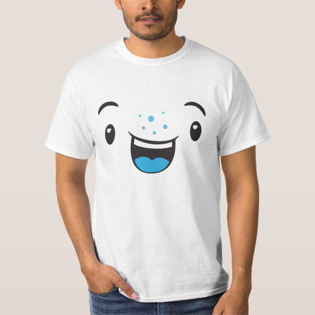 T-shirt Bleu souriant Kawaii Visage Vêtements (Devant)