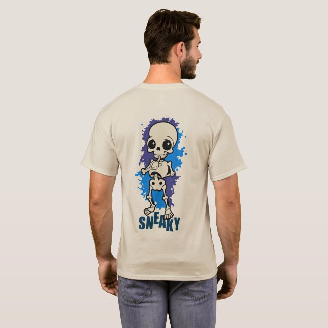 T-Shirt Bleu Splash Halloween Squelette Mignon Sou (Dos entier)