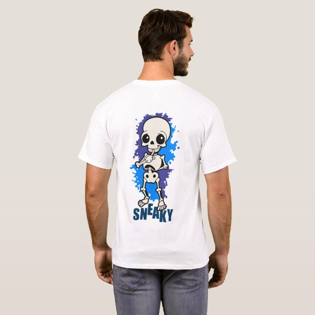 T-Shirt Bleu Splash Halloween Squelette Mignon Sou (Dos entier)