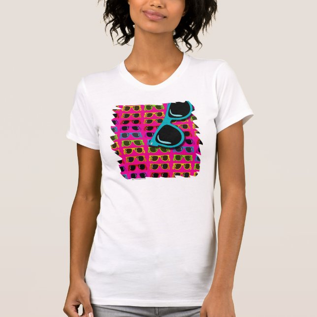 T-shirt Bleu sur Lunettes de soleil roses Neon Retro Desig (Devant)