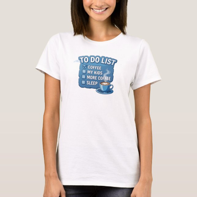T-shirt Bleu Tendance CAFÉ D'ABORD PUIS ENFANTS Dessin Gra (Devant)