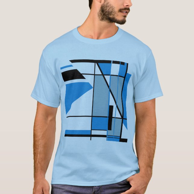 T-shirt Bleu Turquoise Mosaïque noire MCM Look Géométrique (Devant)