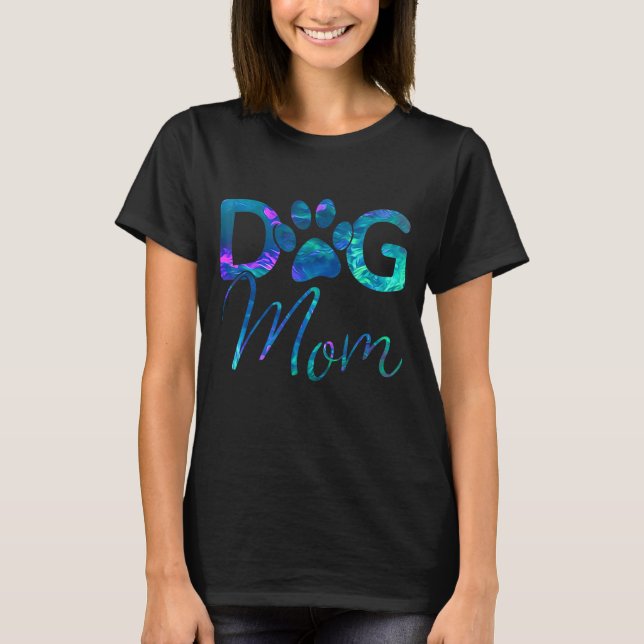 T-shirt Bleu turquoise violet maman chien empreinte de pat (Devant)