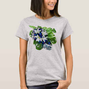 T-shirt Bleu, violet et blanc Fleur de soie Bridesmaid cad